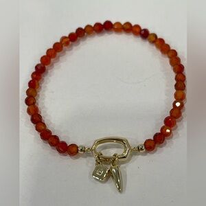 Kendra Scott Sylvia Stretch Slip On Bracelet Gold Orange Banded Natural Agate